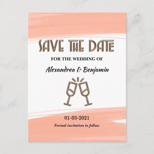 Modern Save The Date Waterverf Koraal Briefkaart (Voorkant)