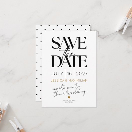 Modern save the date with gold accents kaart (Voorkant / Achterkant in situ)