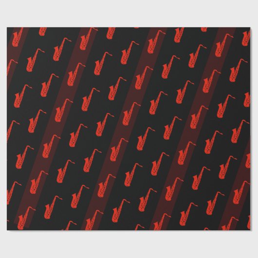 Modern Saxofoon Patroon Zwart Donkerrood Retro Coo Cadeaupapier (Vlak)