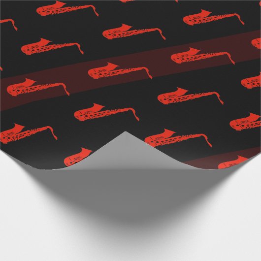 Modern Saxofoon Patroon Zwart Donkerrood Retro Coo Cadeaupapier (Hoek)