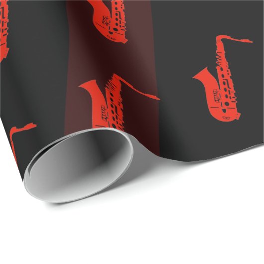 Modern Saxofoon Patroon Zwart Donkerrood Retro Coo Cadeaupapier (Rol Hoek)