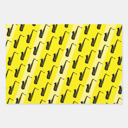Modern Saxophone Pattern Jazz Black White Saxo Inpakpapier Vel (Voorkant 3)