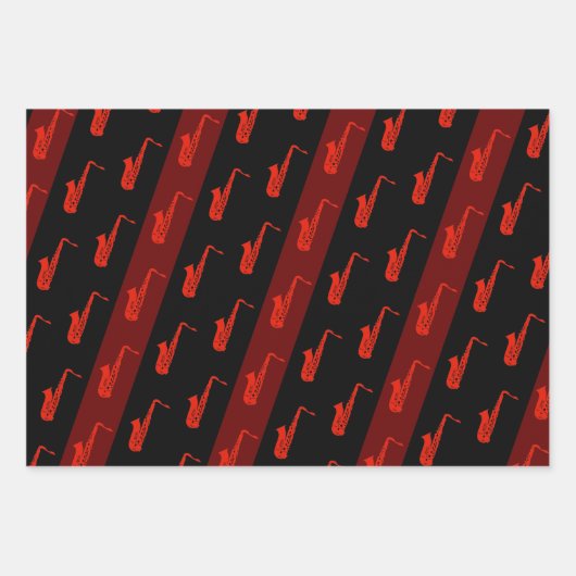 Modern Saxophone Pattern Jazz Black White Saxo Inpakpapier Vel (Voorkant 2)