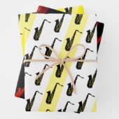 Modern Saxophone Pattern Jazz Black White Saxo Inpakpapier Vel (In situ)