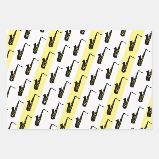 Modern Saxophone Pattern Jazz Black White Saxo Inpakpapier Vel (Voorkant)
