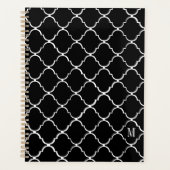 Modern Scallop Monogram zwart-wit patroon Planner (Voorkant)