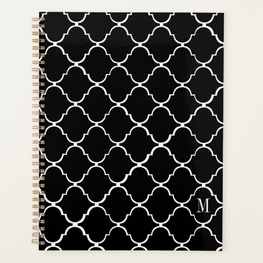 Modern Scallop Monogram zwart-wit patroon Planner (Voorkant)