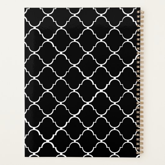 Modern Scallop Monogram zwart-wit patroon Planner (Achterkant)