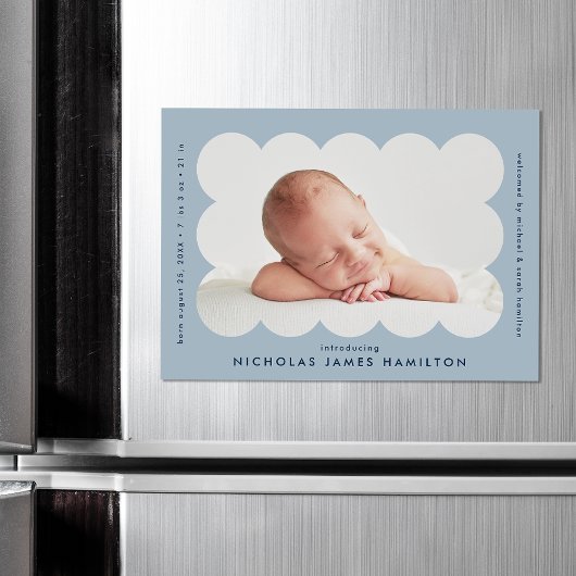 Modern Scalloped Photo Birth Announcement Magnet