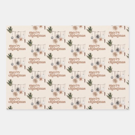 Modern Scandi Boho Neutraal Vrolijk Kerstfeest Inpakpapier Vel (Voorkant 3)