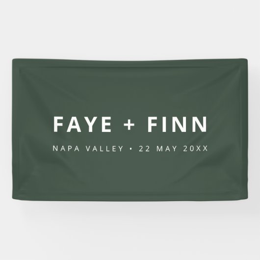 Modern Scandi | Bosgroen minimaal huwelijk Spandoek (Horizontaal)