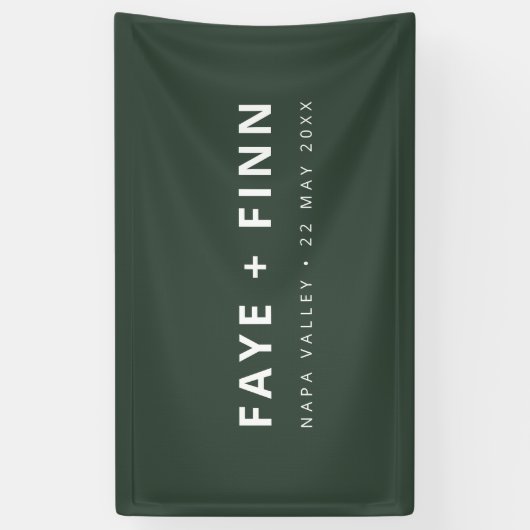 Modern Scandi | Bosgroen minimaal huwelijk Spandoek (Verticaal)