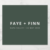 Modern Scandi | Bosgroen minimaal huwelijk Sparkling Wijnetiket (Enkel label)