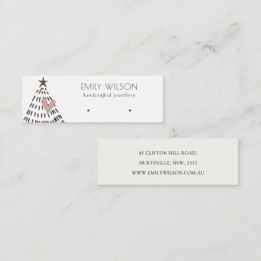 Modern Scandi Christmas Tree Heart Earring Logo Mini Visitekaartje (Voorkant / Achterkant)
