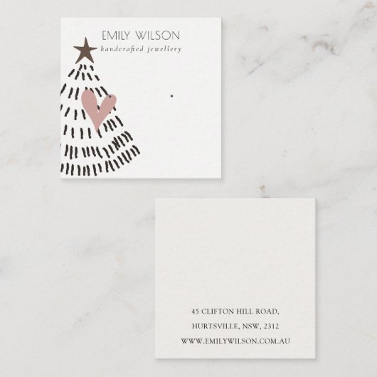 Modern Scandi Christmas Tree Heart Earring Logo Vierkante Visitekaartje (Voorkant / Achterkant)