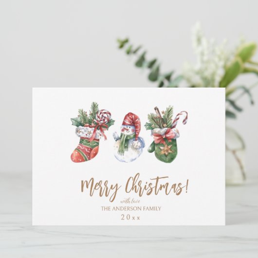 Modern scandi elegant script kerst kaart (Staand voorkant)