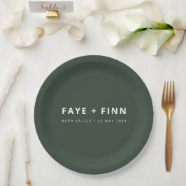 Modern Scandi Forest Green Minimal Wedding Buffet Papieren Bordje