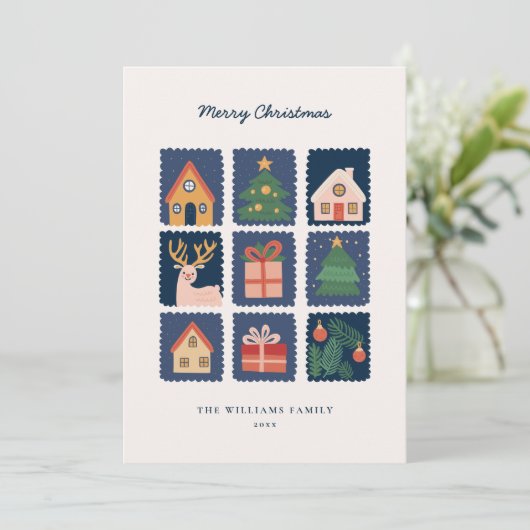 Modern Scandi met feestelijke iconen niet-foto Feestdagenkaart (Staand voorkant)