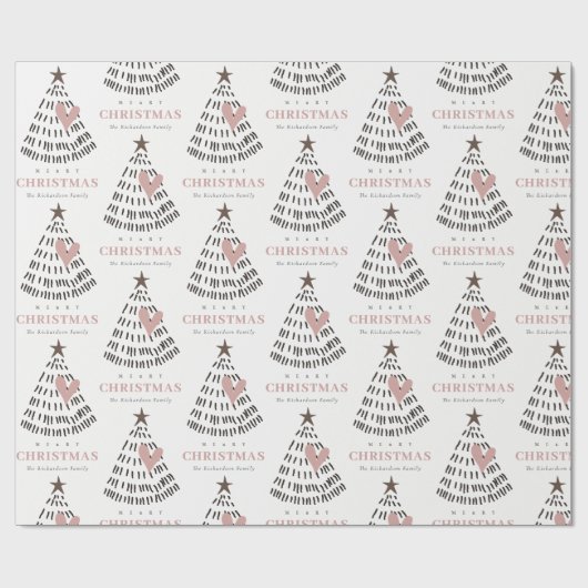 Modern Scandi Minimal Blush Heart Christmas Tree Cadeaupapier (Vlak)