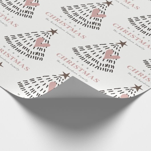 Modern Scandi Minimal Blush Heart Christmas Tree Cadeaupapier (Hoek)