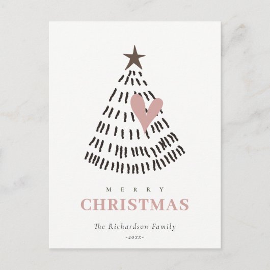 Modern Scandi Minimal Blush Heart Christmas Tree Feestdagenkaart (Voorkant)