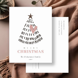 Modern Scandi Minimal Blush Heart Christmas Tree Feestdagenkaart