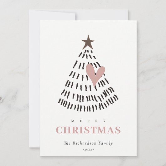 Modern Scandi Minimal Blush Heart Christmas Tree Feestdagenkaart (Voorkant)