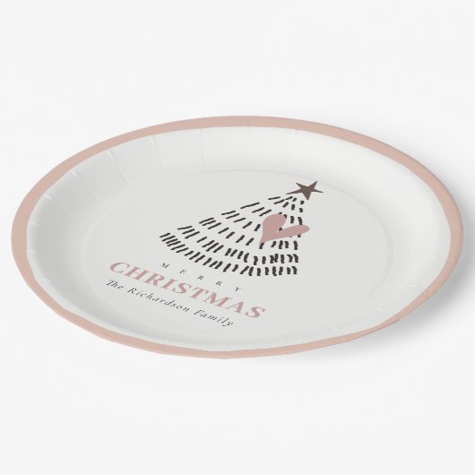 Modern Scandi Minimal Blush Heart Christmas Tree Papieren Bordje (Gekanteld)