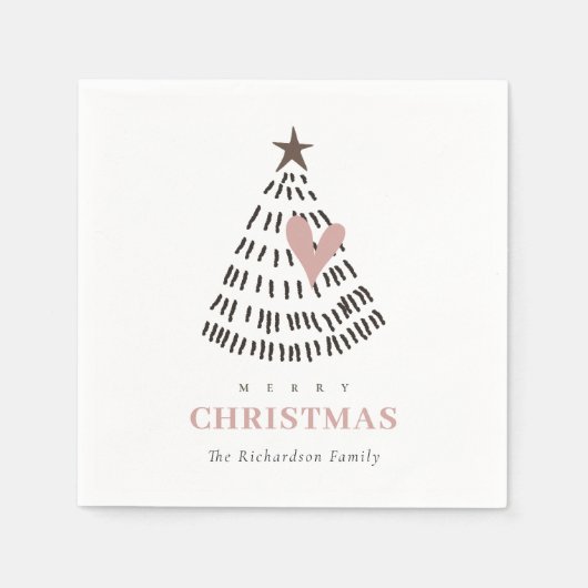 Modern Scandi Minimal Blush Heart Christmas Tree Servet (Voorkant)