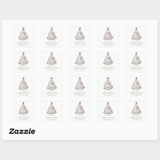 Modern Scandi Minimal Blush Heart Christmas Tree Vierkante Sticker (Vel)