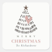 Modern Scandi Minimal Blush Heart Christmas Tree Vierkante Sticker (Voorkant)