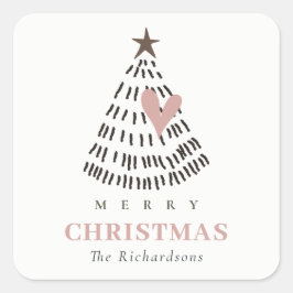 Modern Scandi Minimal Blush Heart Christmas Tree Vierkante Sticker