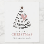 Modern Scandi Minimal Blush Heart Christmas Tree Wijn Etiket (Enkel label)