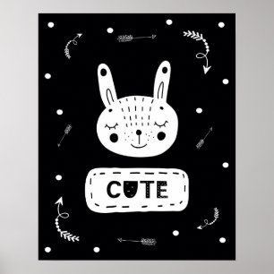 Modern scandi schattig Bunny Nursery Poster