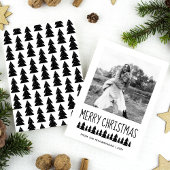Modern Scandi Trees Black & White Merry Kerstmis Feestdagenkaart