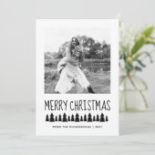 Modern Scandi Trees Black & White Merry Kerstmis Feestdagenkaart (Staand voorkant)
