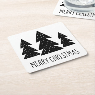 Modern Scandi Whimsical Woodland Black and White Kartonnen Onderzetters