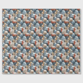 Modern Scandi Winter Town Houses Pattern Blue Red Cadeaupapier (Vlak)