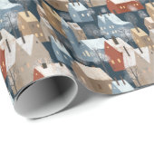 Modern Scandi Winter Town Houses Pattern Blue Red Cadeaupapier (Rol Hoek)