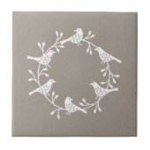 Modern Scandinavian Bird and Rosehip Wreath Tegeltje (Voorkant)