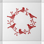 Modern Scandinavian Bird and Rosehip Wreath Tegeltje<br><div class="desc">Scandinavische vogel en roos heup met papercut-stijl. Festief rood op een witte achtergrond, </div>