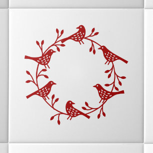 Modern Scandinavian Bird and Rosehip Wreath Tegeltje