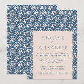 Modern Scandinavian Blue Floral Wedding Invitation Kaart (Voorkant / Achterkant)