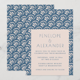 Modern Scandinavian Blue Floral Wedding Invitation Kaart