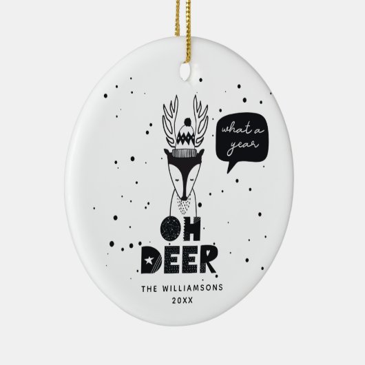Modern Scandinavian Fun Deer Crazy Year Keramisch Ornament (Rechts)