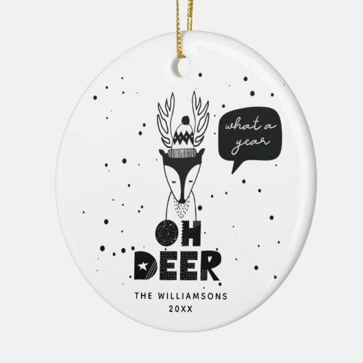 Modern Scandinavian Fun Deer Crazy Year Keramisch Ornament (Links)