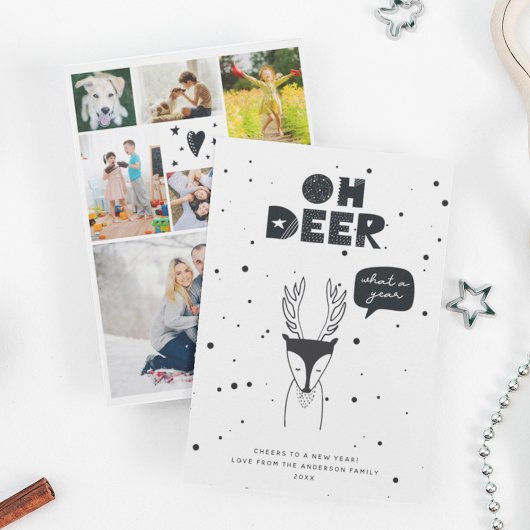 Modern Scandinavian Fun Deer Multi Photo Collage Feestdagenkaart