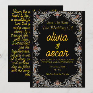 Modern Scandinavian Rosemaling Wedding Invitation  Kaart