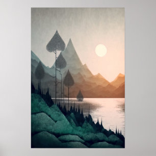 Modern Scandinavisch berglandschap Poster
