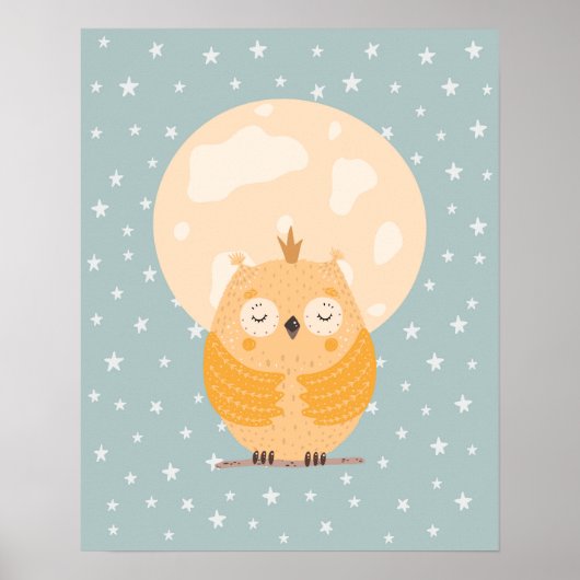 Modern Scandinavisch  schattige slapende uil  kind Poster (Voorkant)